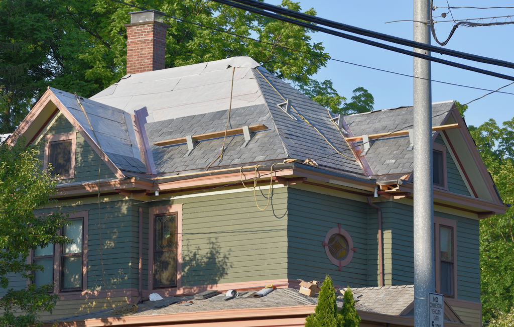 West face half done with slate.